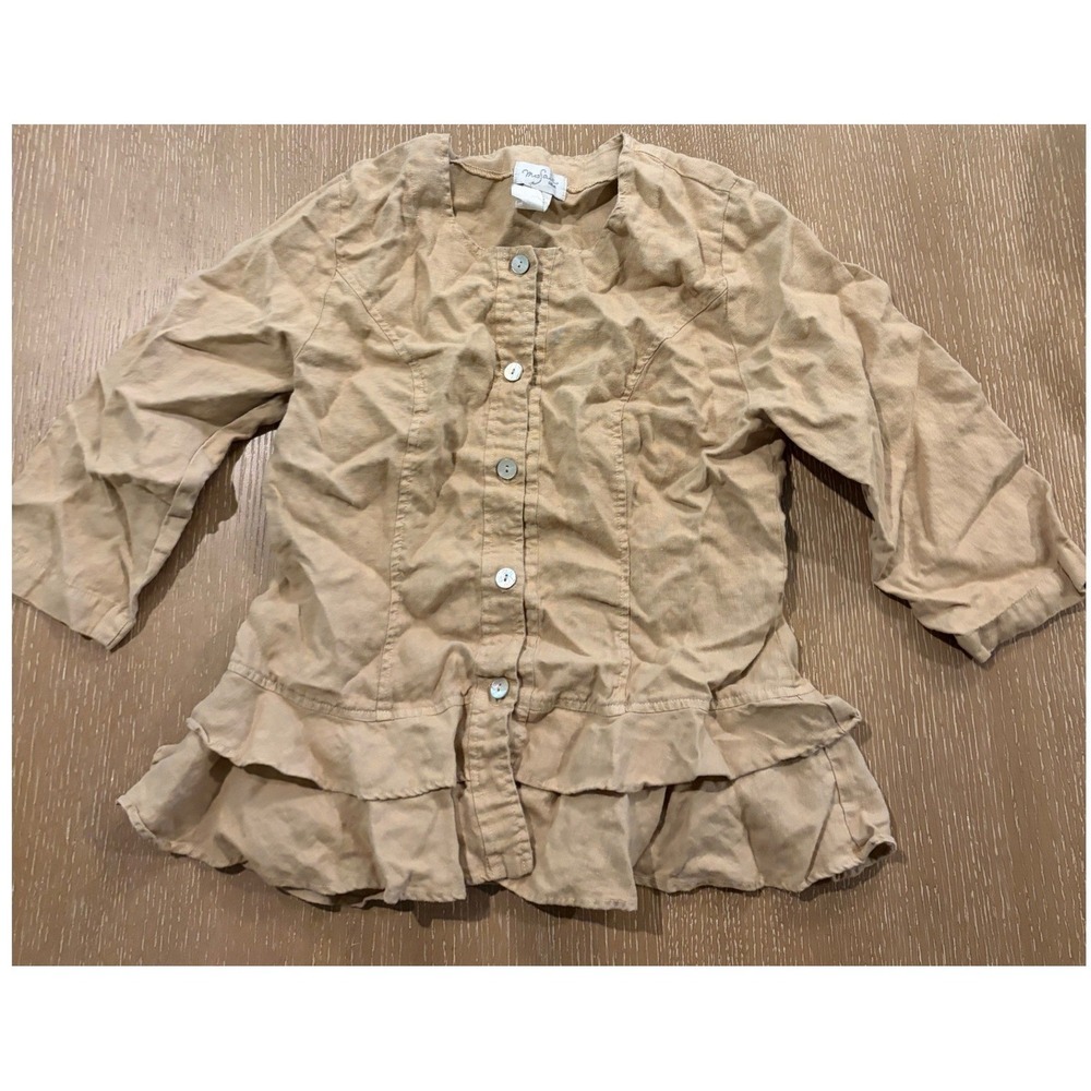 Mosaic Core Linen Jacket Womens Small Beige Peplum Ruffle Long Sleeve Y2K